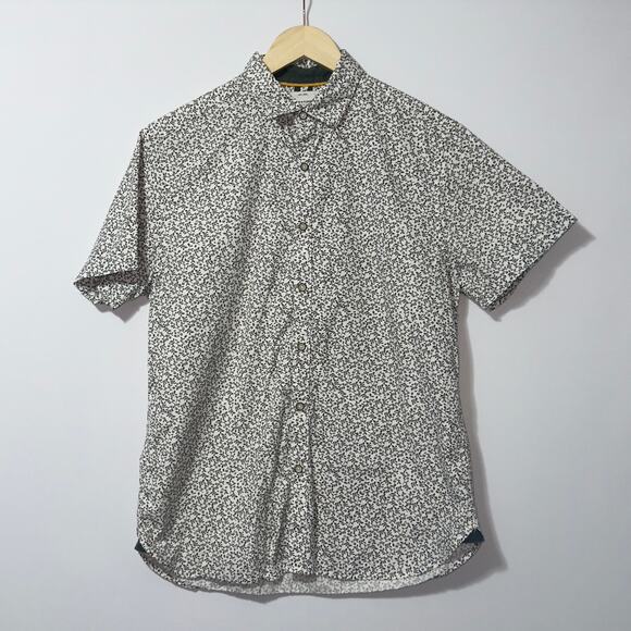 Ricky singh Denim & flower slim fit button down floral shirt women's size medium - Picture 1 of 7